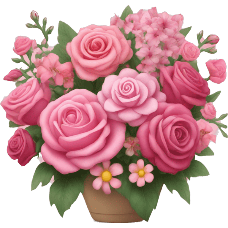 Huge pink flower bouquet with different flowers and pink tones and roses emoji