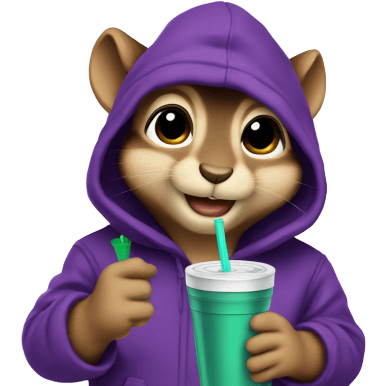 Chipmunk with hoodie drinking purple drink emoji