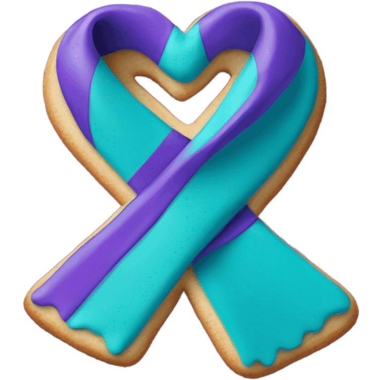 Purple teal Suicide awareness ribbon, heart cookie emoji