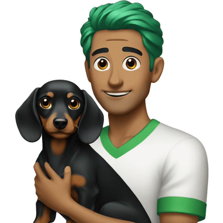 Lebanese with green hair holding a black dachshund emoji