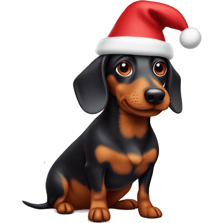 Wiener dog with Christmas hat emoji