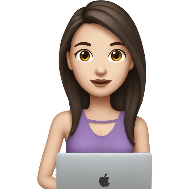 Girl with dark brown hair brown eyes and white skin hold macbook emoji