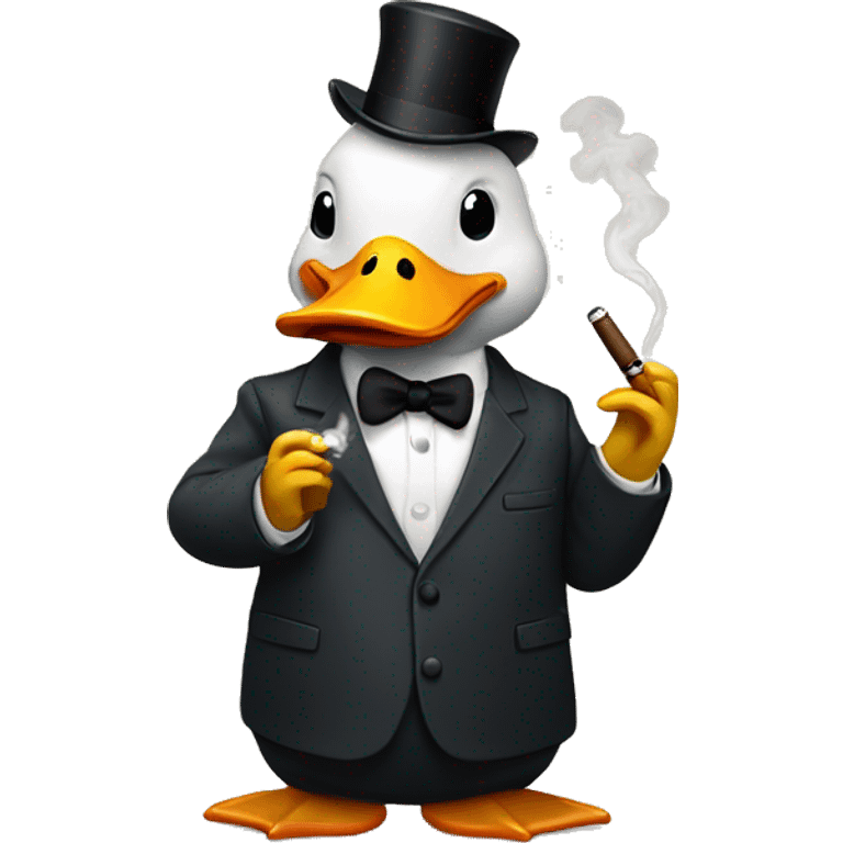 A duck dressed in a suit and smoking a cigar emoji