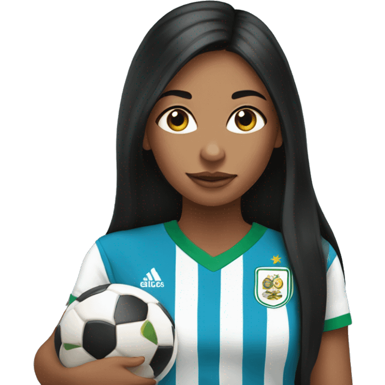 Girl with long black hair wearing a half Argentina half Nigerian jersey holding a baby  emoji