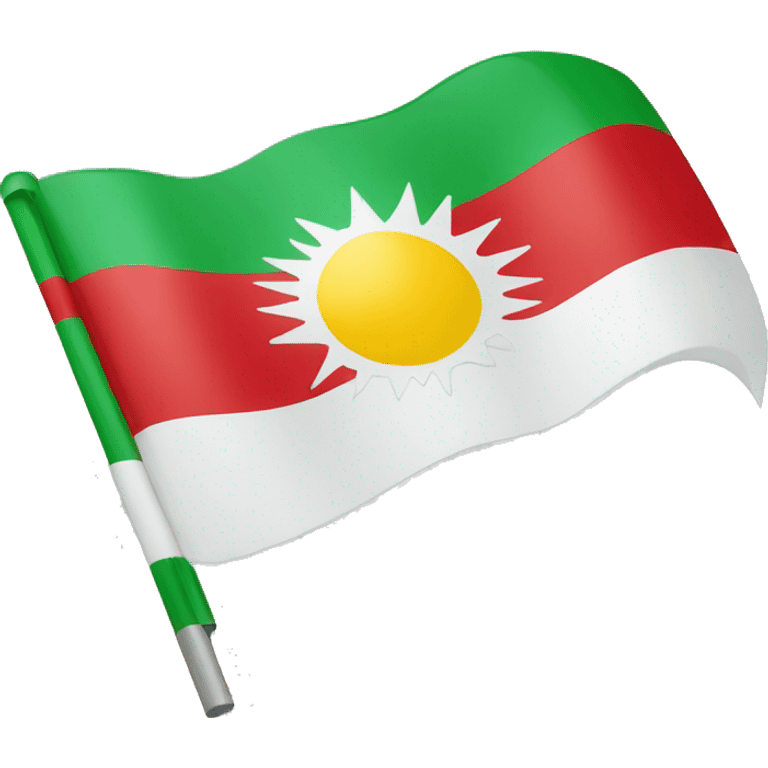 Kurdistan flag, red on top, green on bottom, white with a sun in the middle  emoji