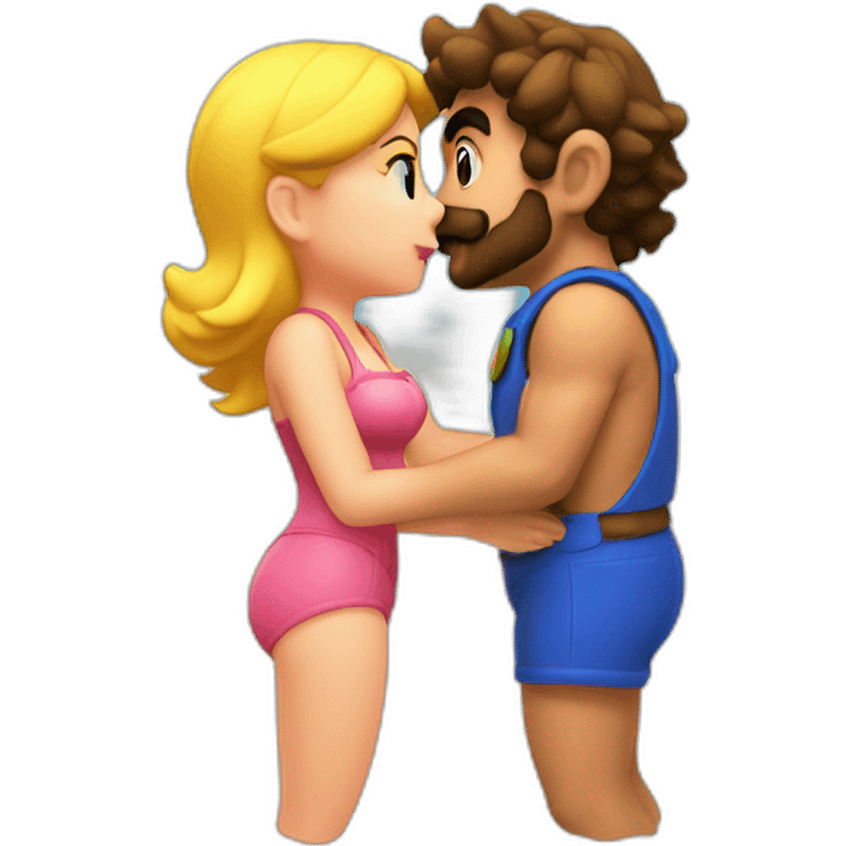 at the beach, mario and peach love kiss emoji