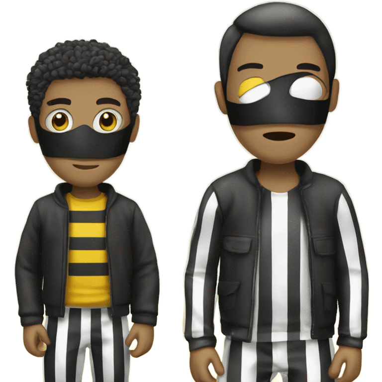 Criminal emoji with black and white striped clothing, black and white striped mask, yellow male, like this 🙎‍♂️ emoji