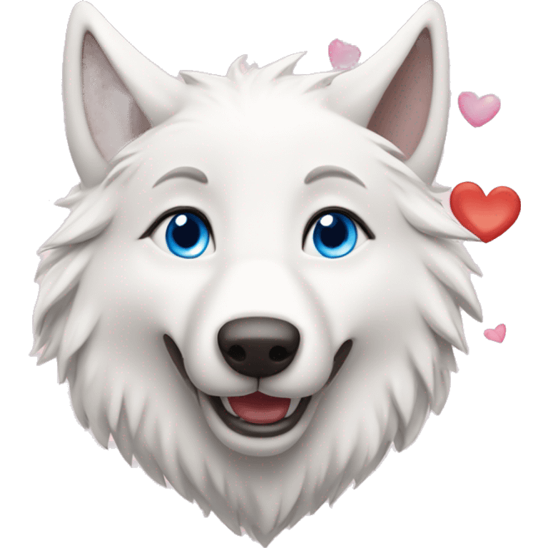 Happy White Wolf Blue Eyes Surrounded By Hearts emoji