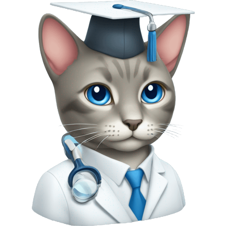 The cat is a scientist, with a square academic cap of blue color. emoji