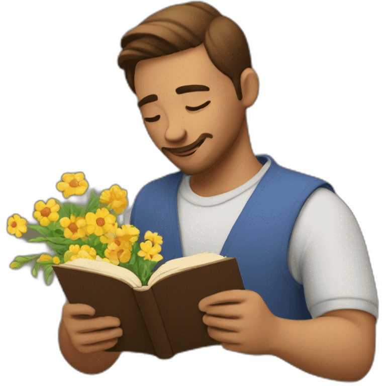 a man reads a book about flowers emoji