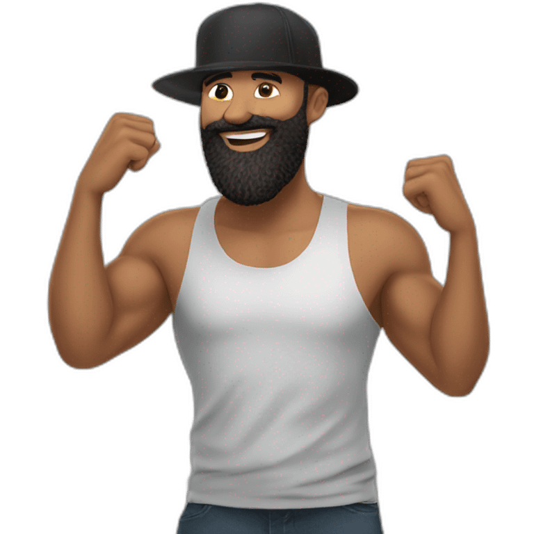 bearded man. flat bill hat. tall. goofy. dad. dancing emoji