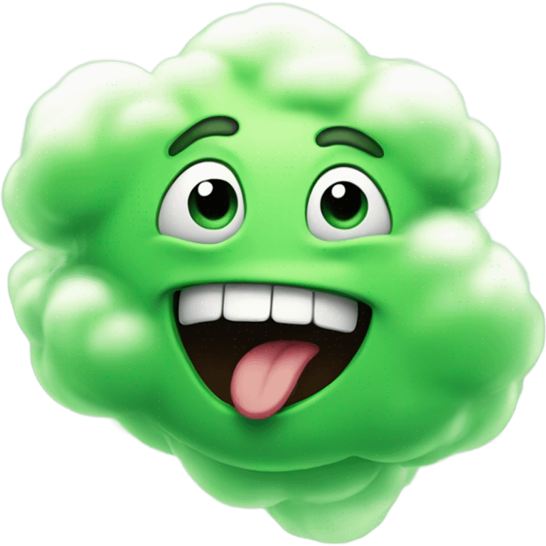 "A funny emoji of a mouth blowing out air, but instead of fresh breath, it's a green, smelly, swirling cloud. emoji