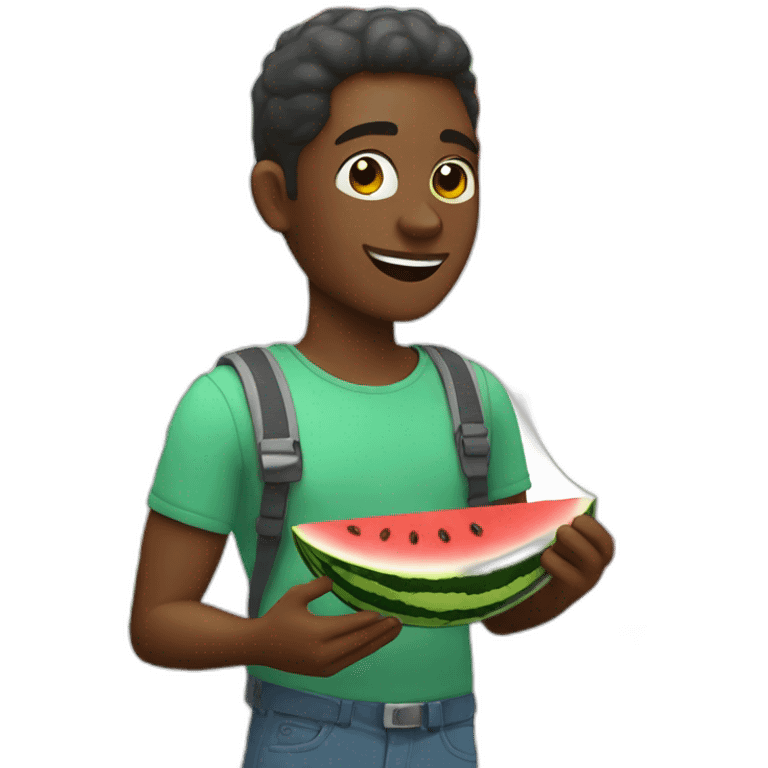 Man with a dark skin complexion enjoying a tasty watermelon snack emoji