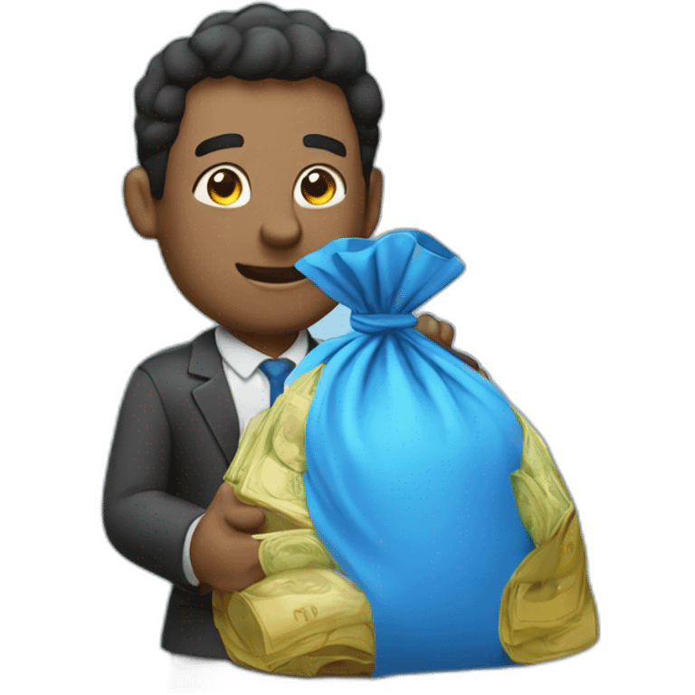 man with money bag in blue cloths emoji