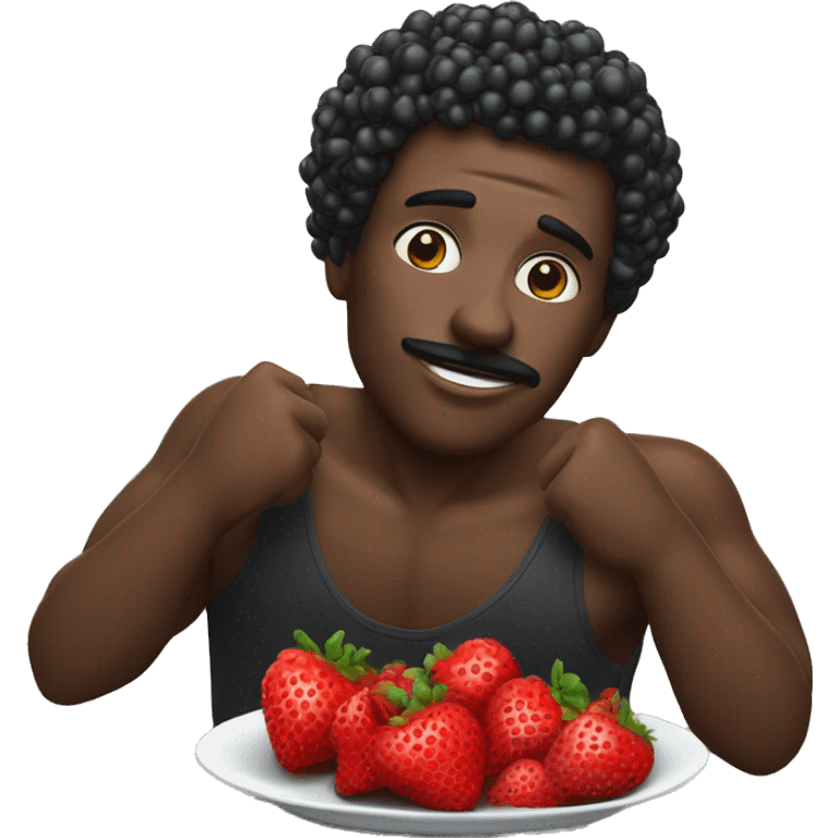 Un homme noire qui mange des fraises, framboise, myrtille  emoji