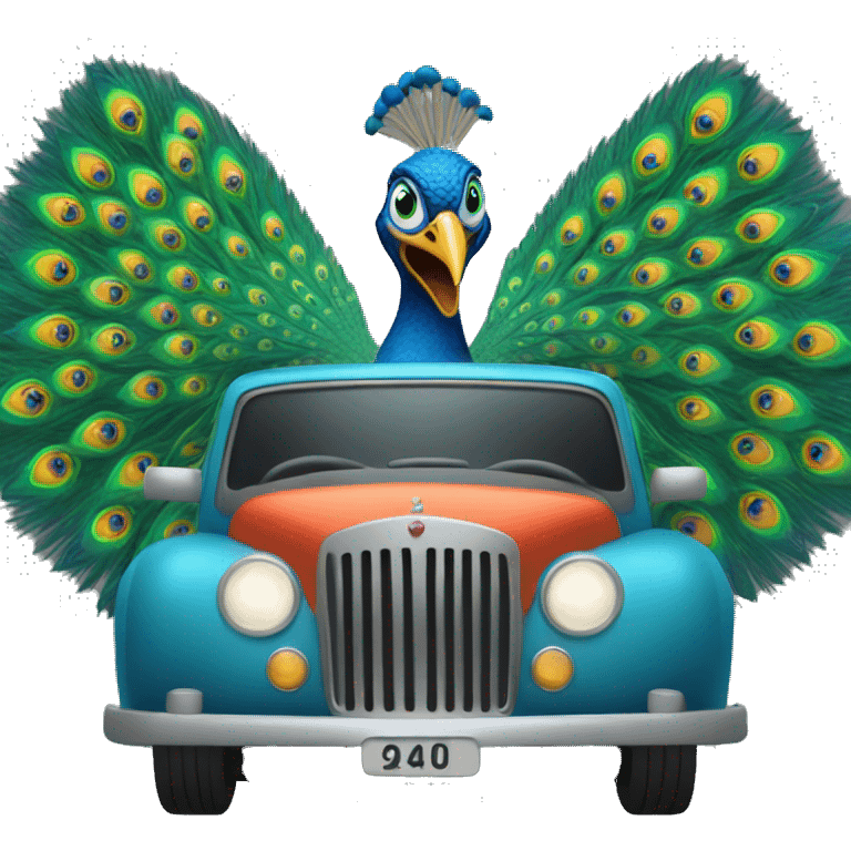 angry peacock driving car emoji