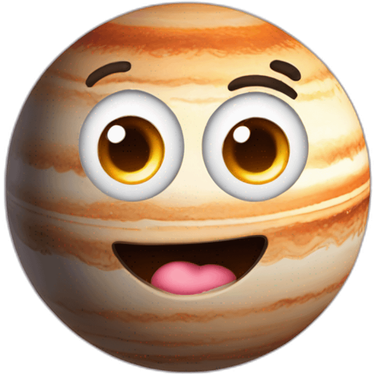 planet Jupiter with a cartoon breakable face with big thoughtful eyes emoji