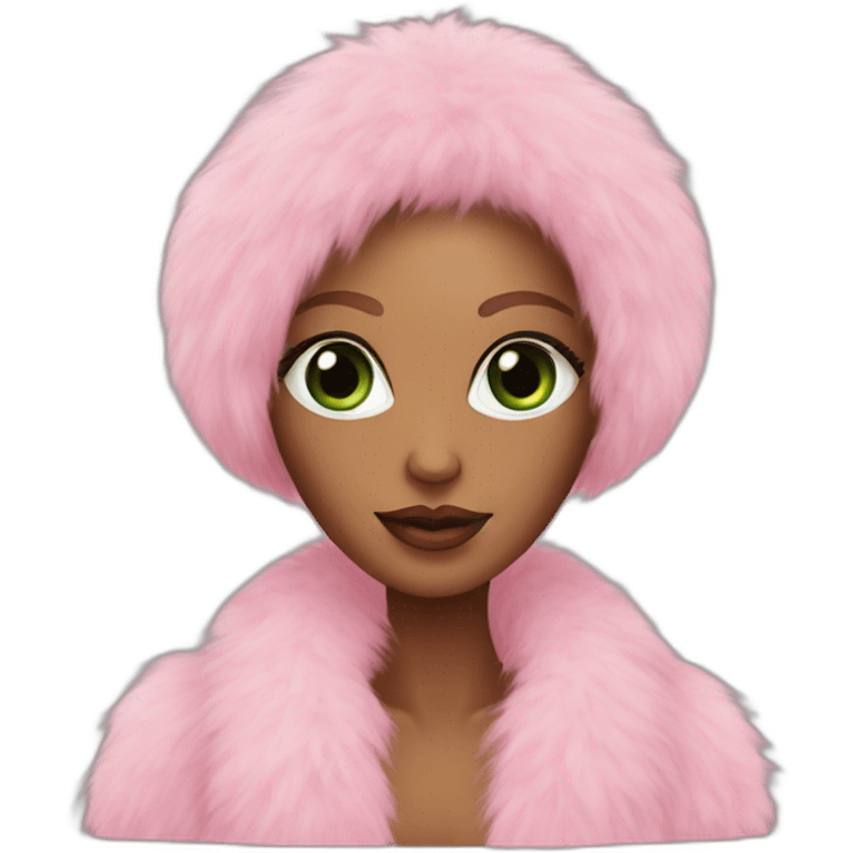 pink faux fur coat green eyed woman emoji