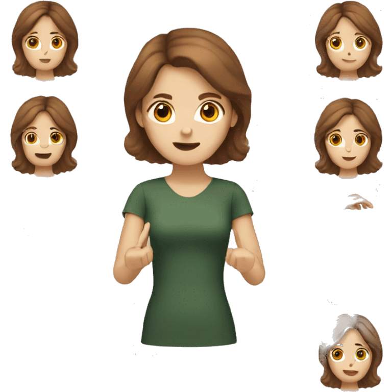 white woman with brown hair making x with hands emoji