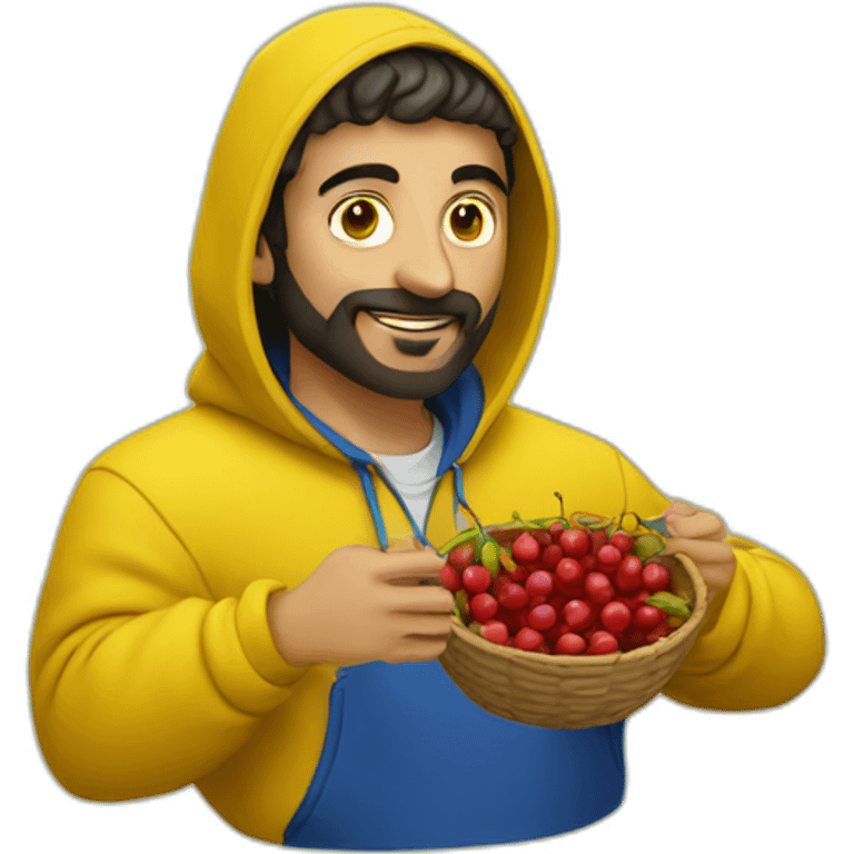 Armenian men in yellow hoodie eating cherries emoji