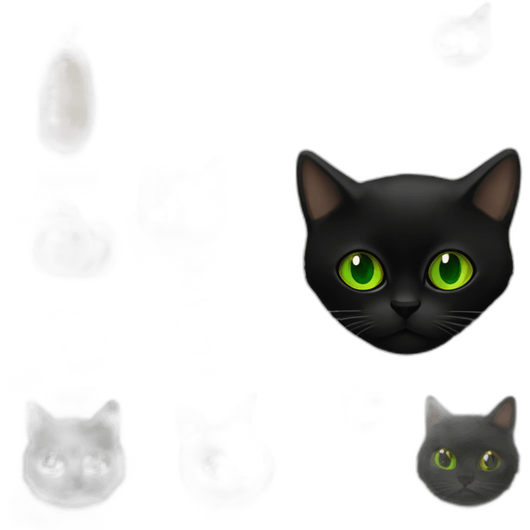 un chat noir avec des yeux orange et autour de la pupilles vert claire emoji