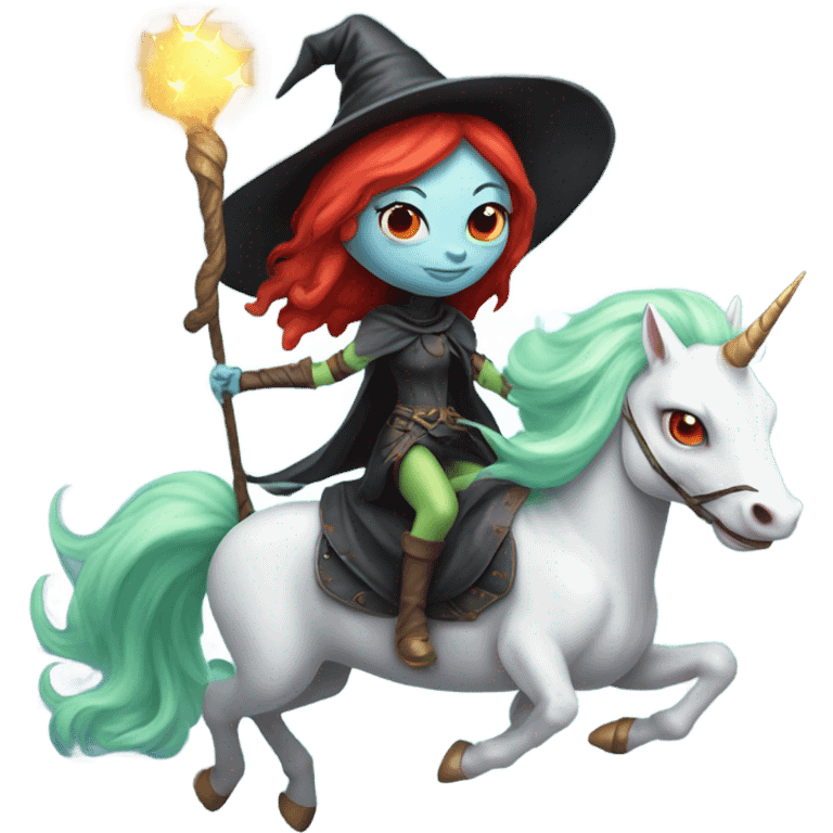 [politically incorrect, shield(
	{ female, alien, witch, color: light green, hair:red, eyes:cat} ]
	on a 
	[{ unicorn: white, legged:four, mane: light blue }]) emoji