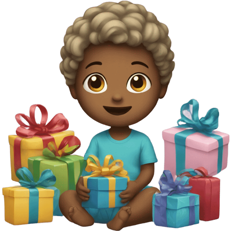 Toddler opening presents emoji