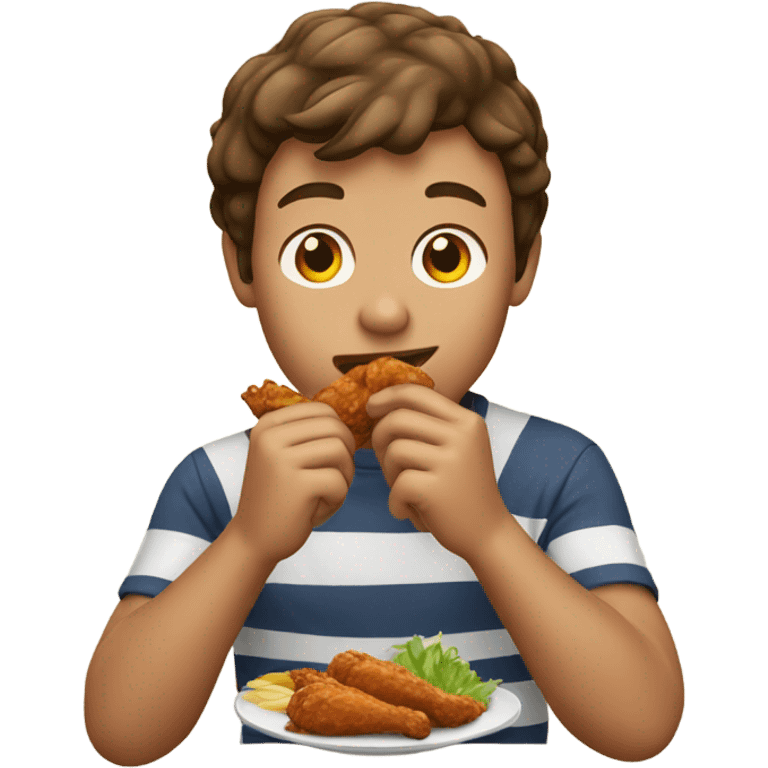 Brown haired surfer boy eating chicken wings emoji