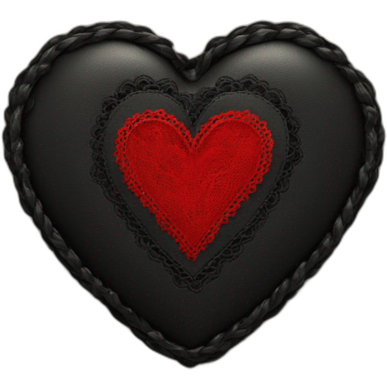 Wide black leather heart with red lace border emoji