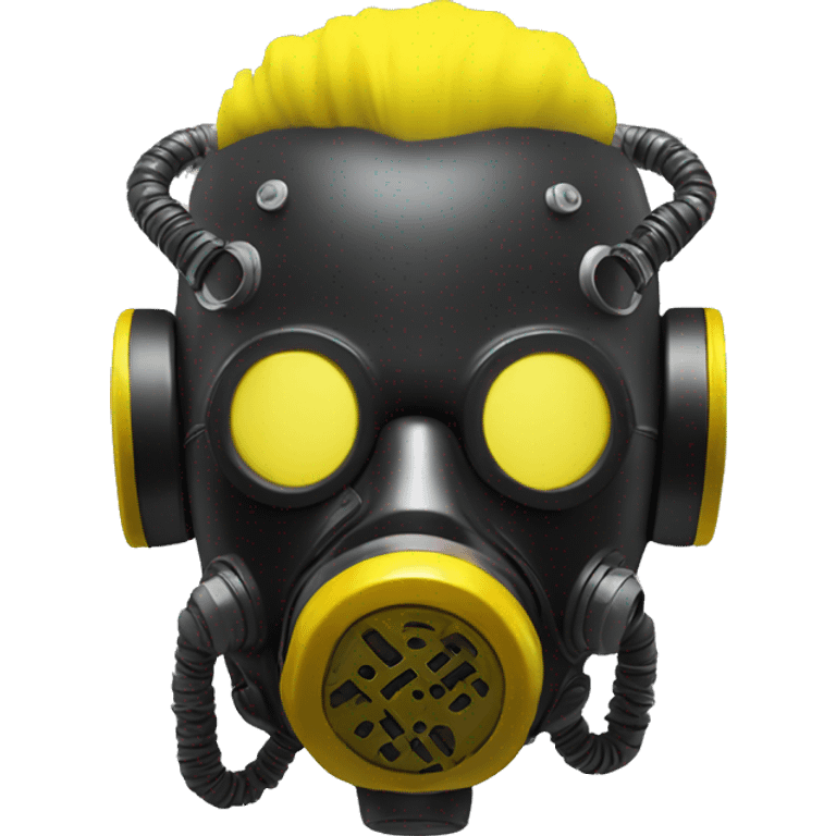 black metal cyborg head with yellow Mohawk and yellow respirator mask emoji