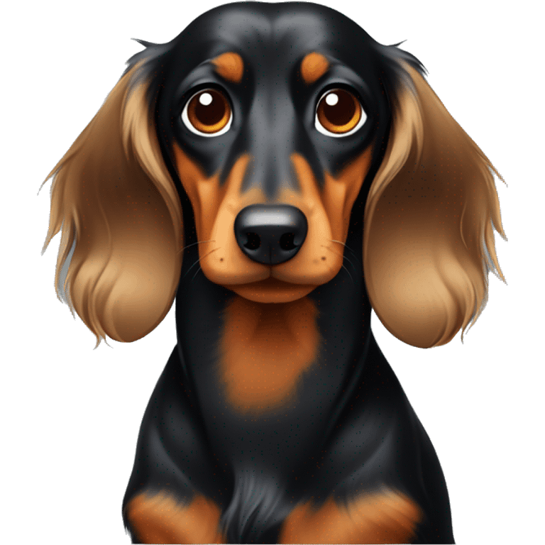 long haired black and tan dachshund giving side eye  emoji