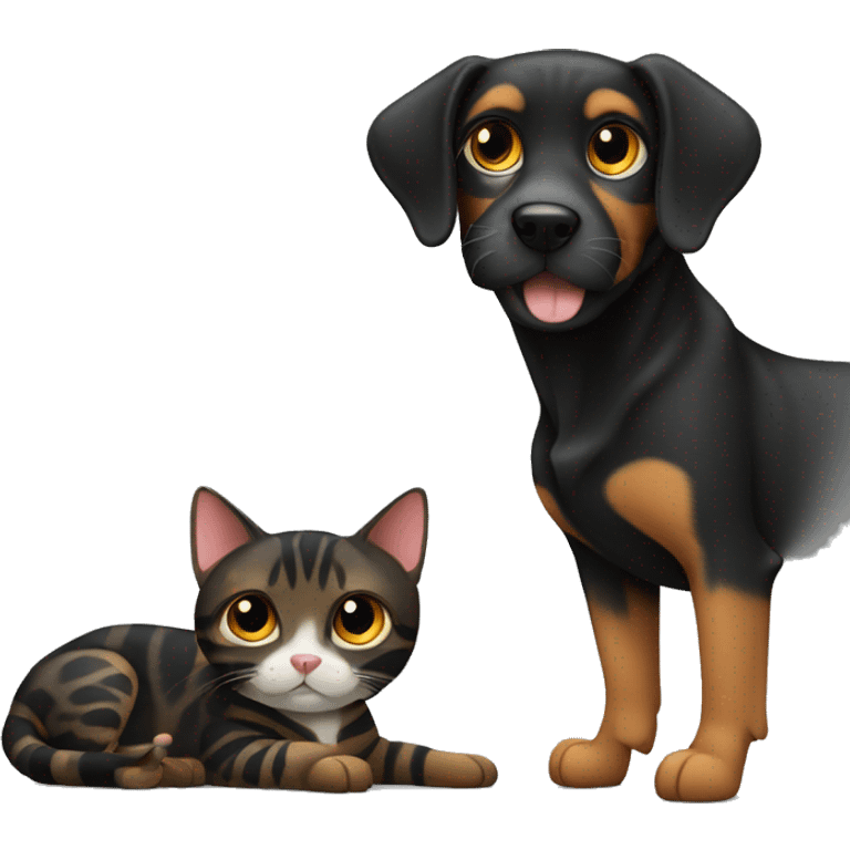 Black dog and bengal cat together emoji