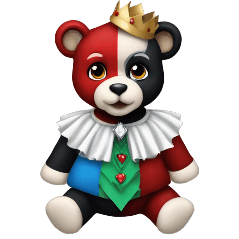 Teddy bear. Harlequin. Harley Quinn bear. Jester ruffles. Diamond shapes.  emoji