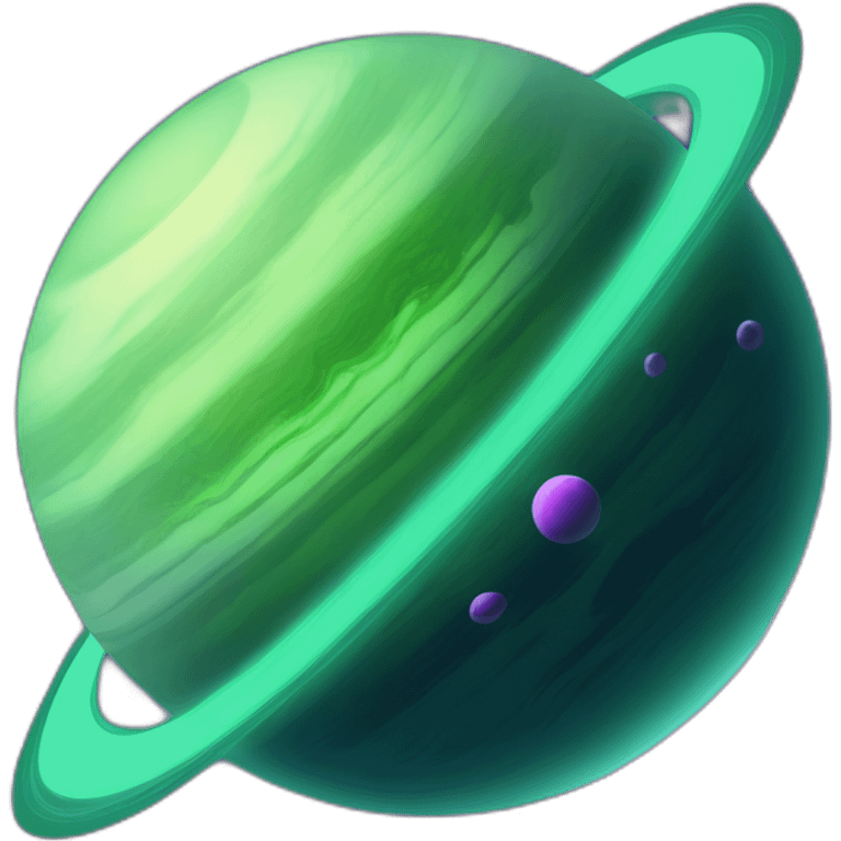 green planet with purple saturn rings and grey moon emoji