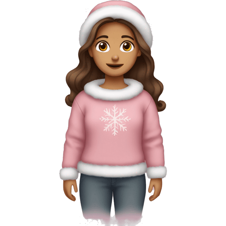 winter, christmas, hispanic, long brown hair, girl, brown eyes, child, full body, pink sweater emoji