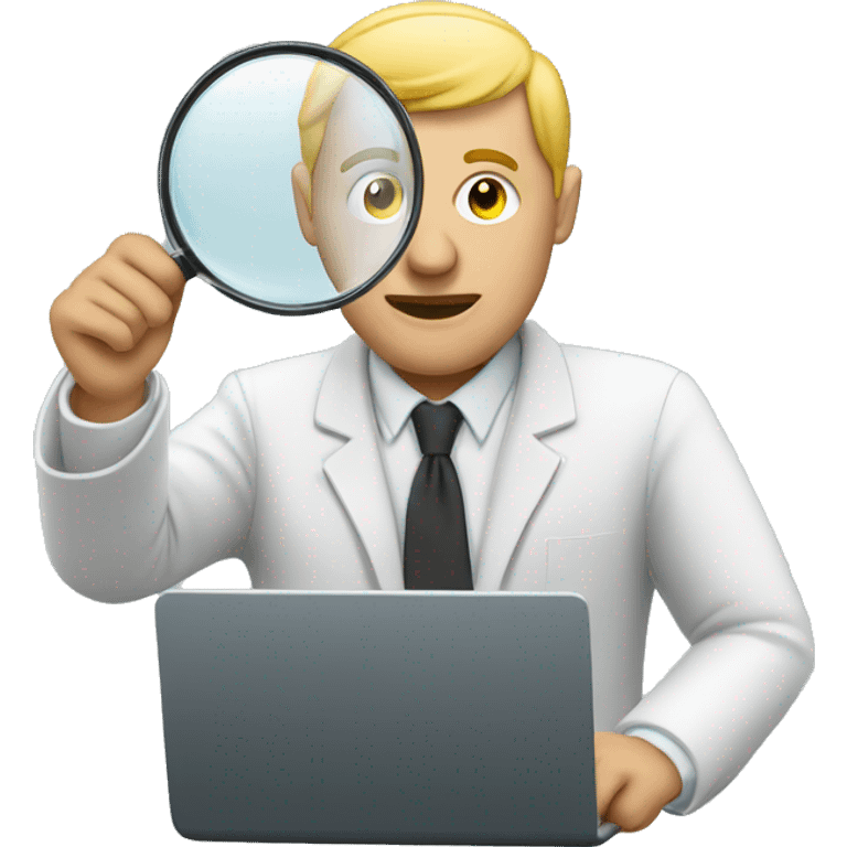 man looking at a laptop through a magnifying glass emoji