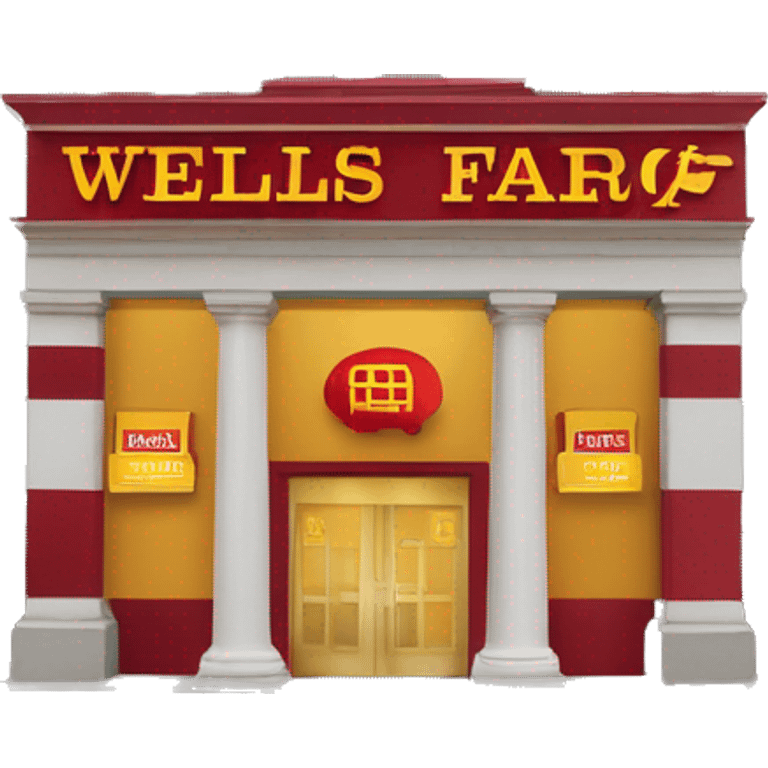 red and yellow bank building, wells fargo building emoji