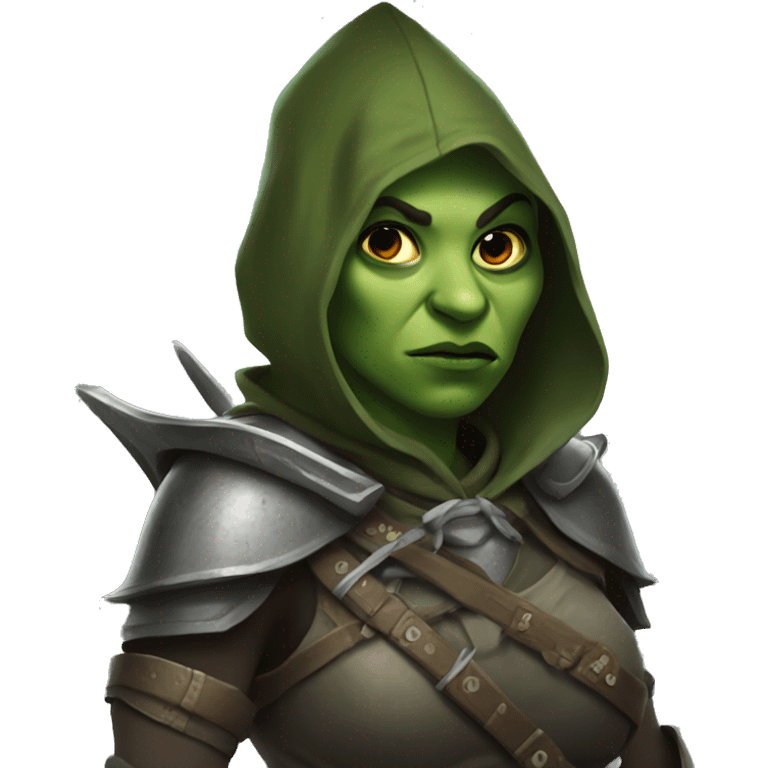 hooded orc armored with bow woman emoji