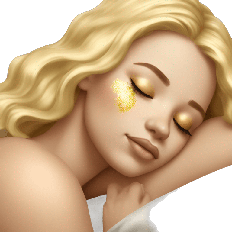 pretty light skinned blonde girl sleeping with gold eye gels under her closed eyes soft textures no background emoji