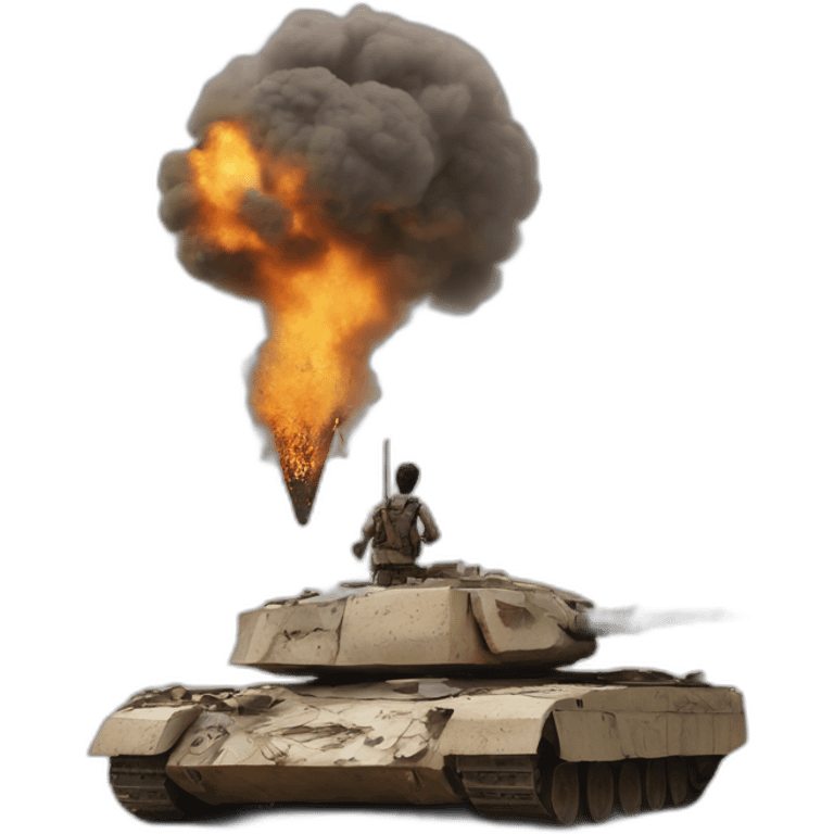 A destroyed tank with an Arab fighter above it emoji