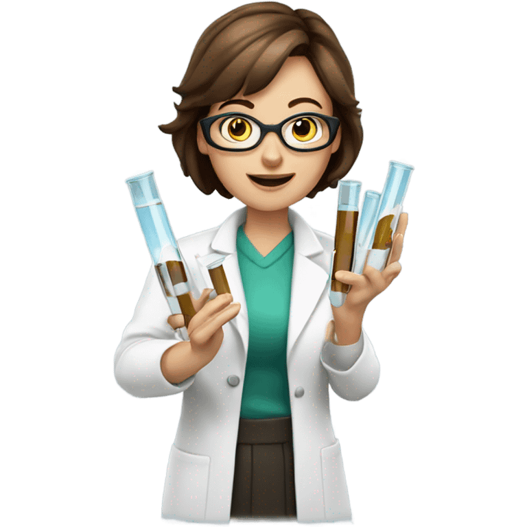 Science teacher female, brown hair, exploding test tubes in hand emoji