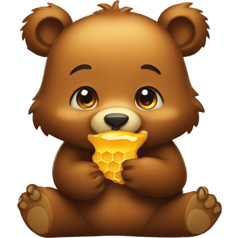 Cute Grizzly bear eating from honey emoji