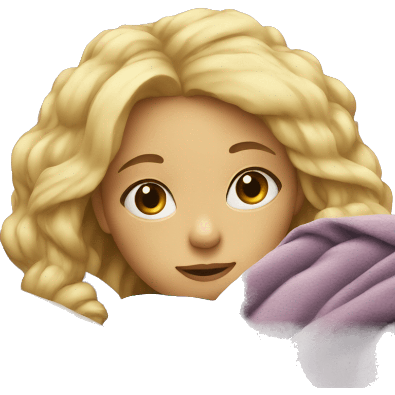 Blonde girl laying on the couch with a blanket around her emoji