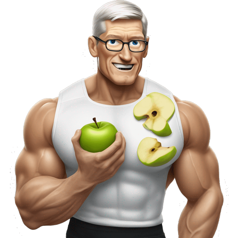 Tim cook bodybuilder eating a bitten apple emoji