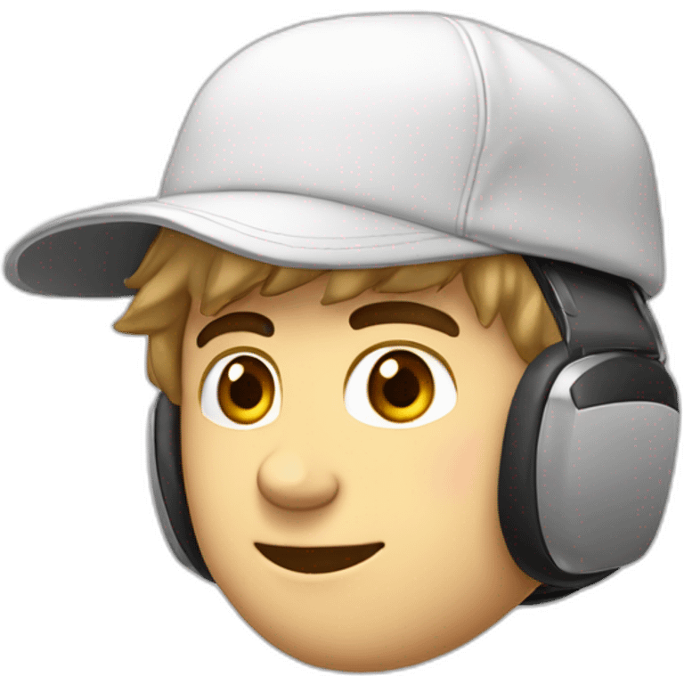 tête blanche, jeune homme gamer avec un casque micro, une casquette blanche, sans lunette emoji