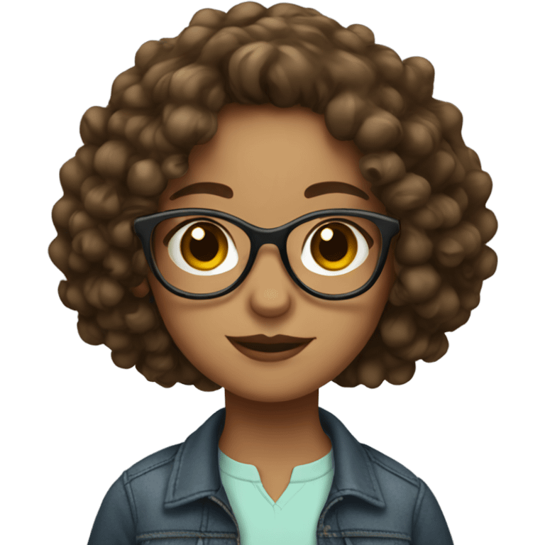 girl with brown curly mid length hair and glasses emoji