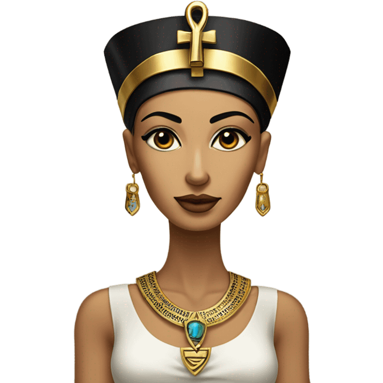 A Beautiful nefertiti  black hair brown eyes with gold necklace with ankh emoji