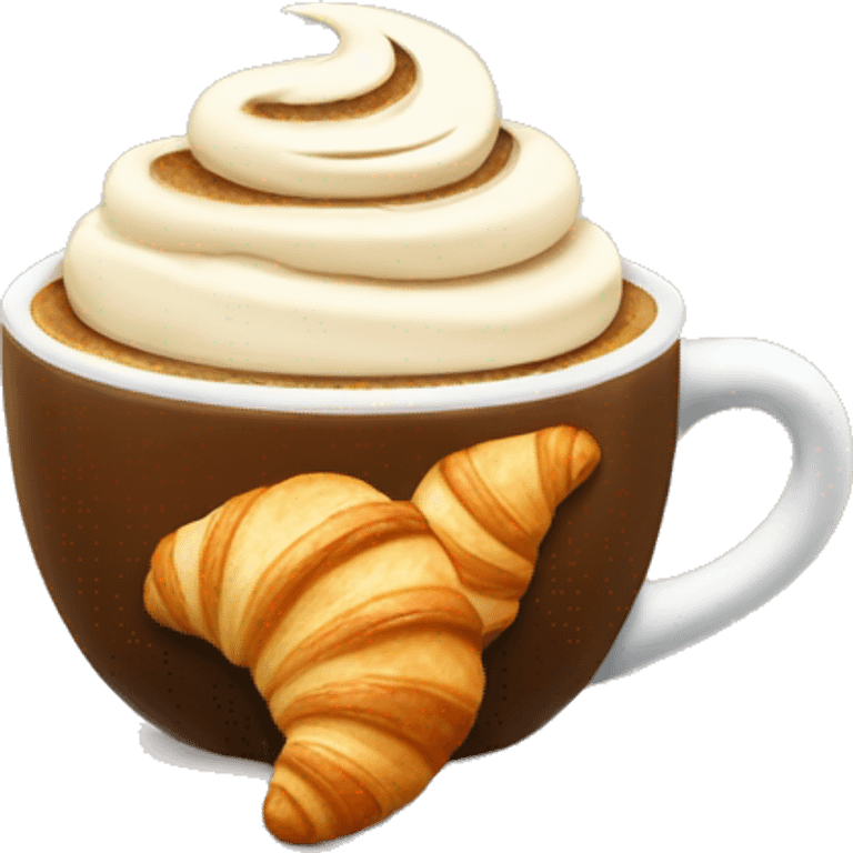 Cup of cappuccino with croissant emoji