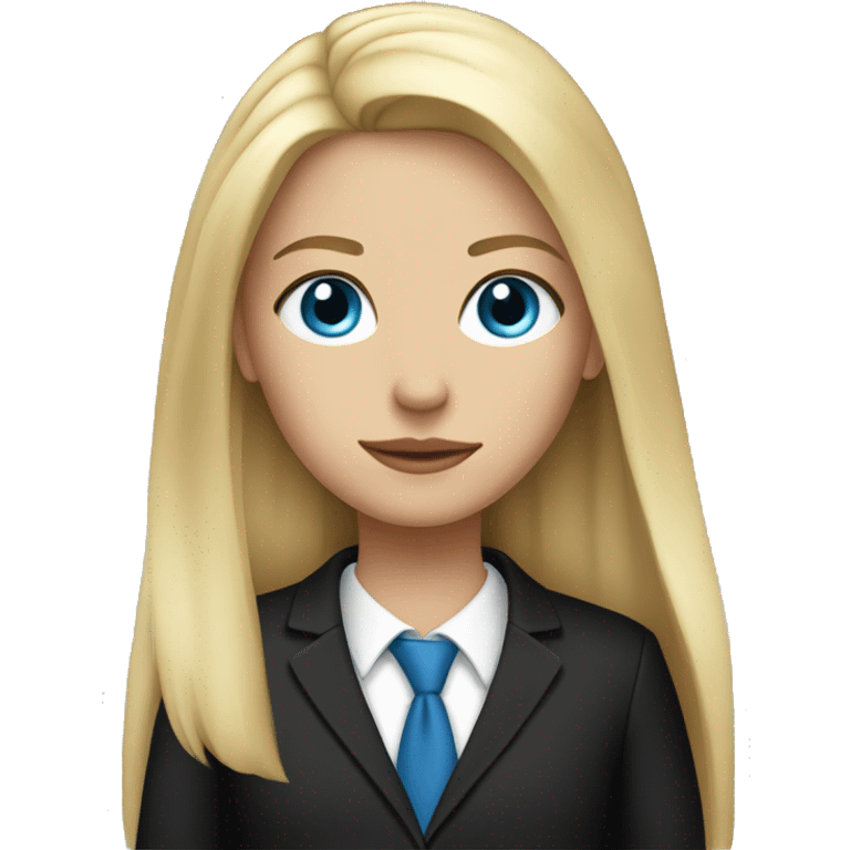 straight haired blonde girl with blue eyes in a black suit  emoji