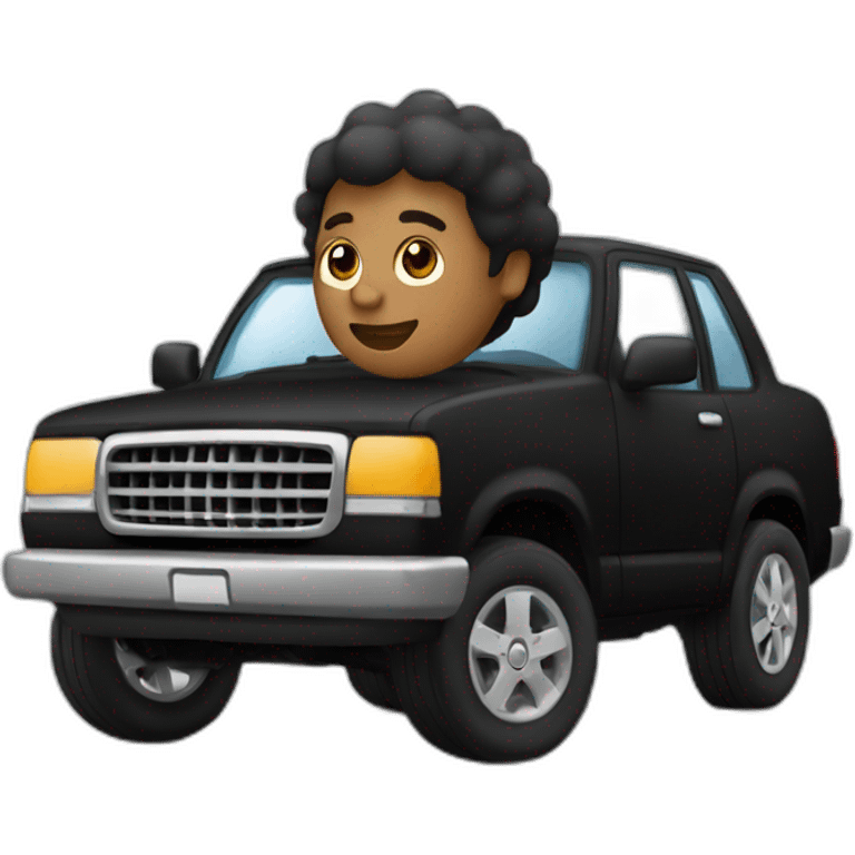 Chico recostado en un carro negro  emoji